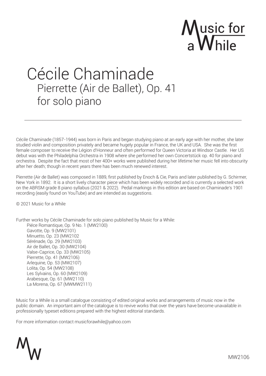 Cécile Chaminade - Pierrette (Air de Ballet), Op. 41 for solo piano Piano Solo scores gallery preview page 1
