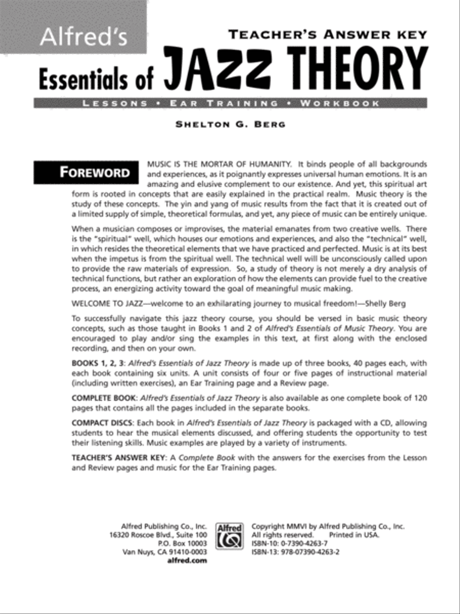 Alfred's Essentials of Jazz Theory (Teacher's Answer Key) Accompaniment CD scores gallery preview page 2