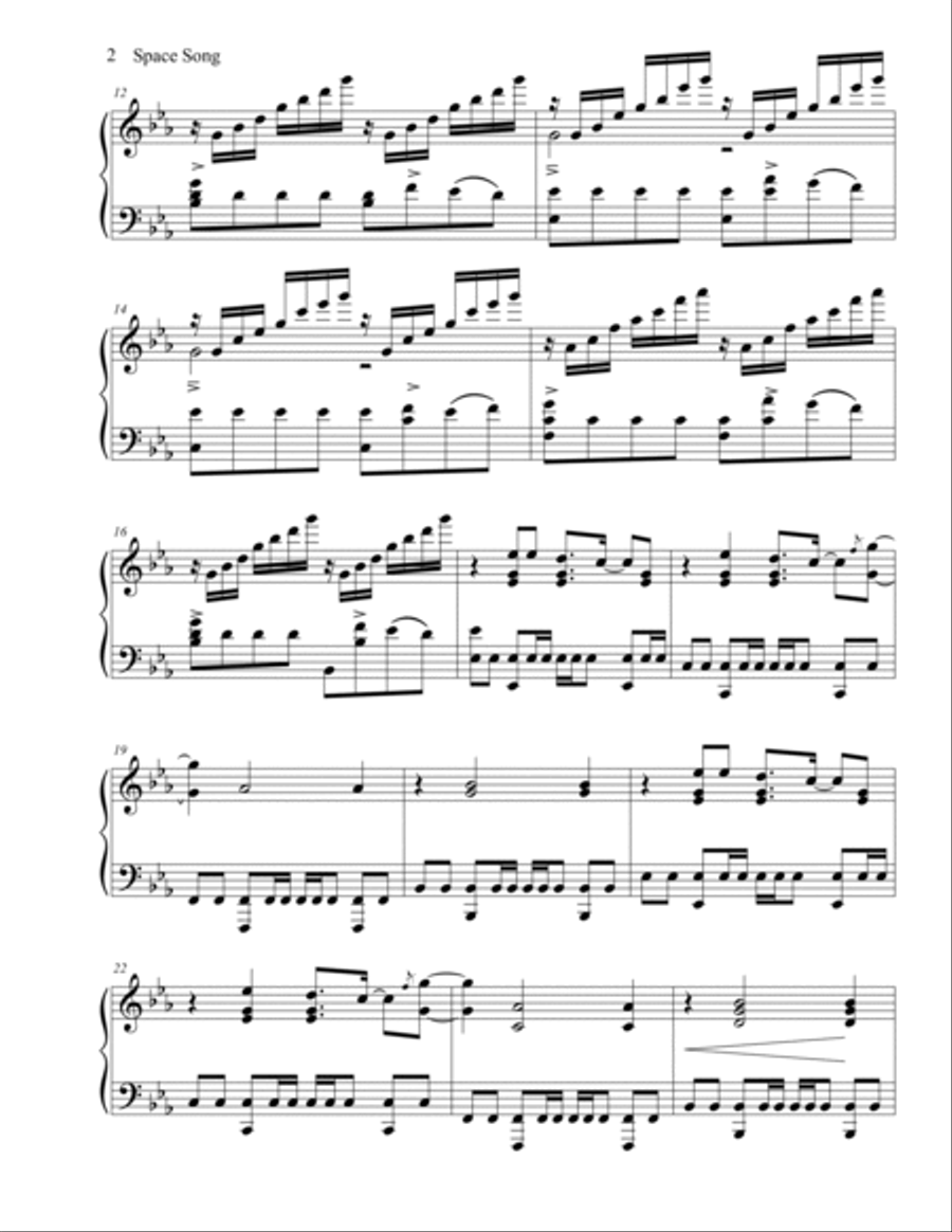 Space Song Piano Solo scores gallery preview page 2