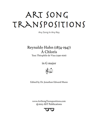 Book cover for HAHN: À Chloris (transposed to G major)