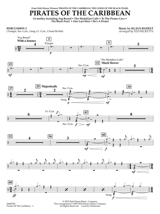 Book cover for Pirates of the Caribbean (arr. Ted Ricketts) - Percussion 2