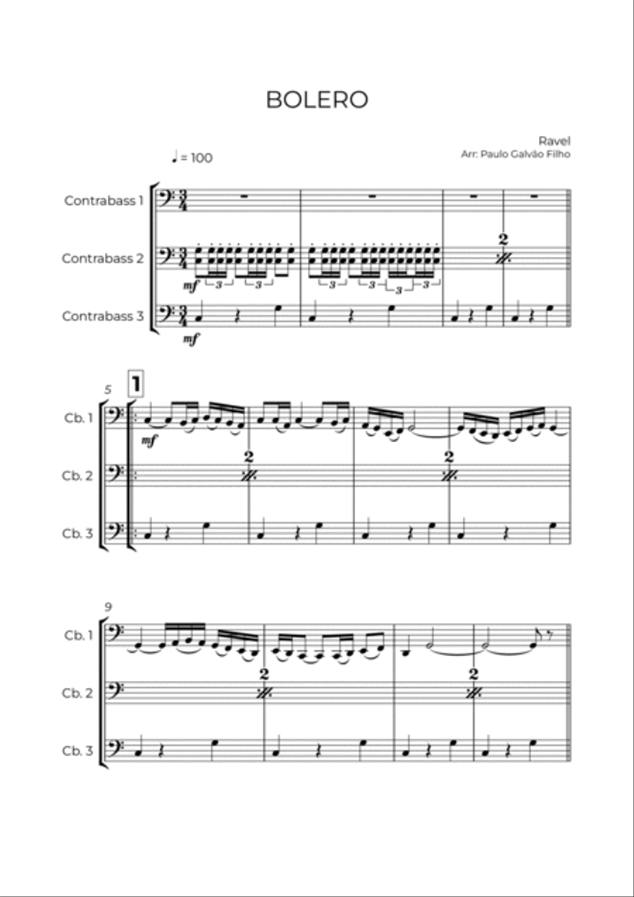 BOLERO - RAVEL - CONTRABASS TRIO String Trio scores gallery preview page 2