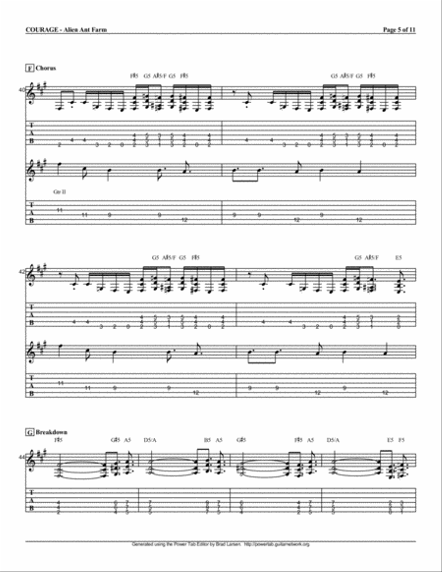 alien ant courage alien ant courage Guitar Solo scores gallery preview page 5