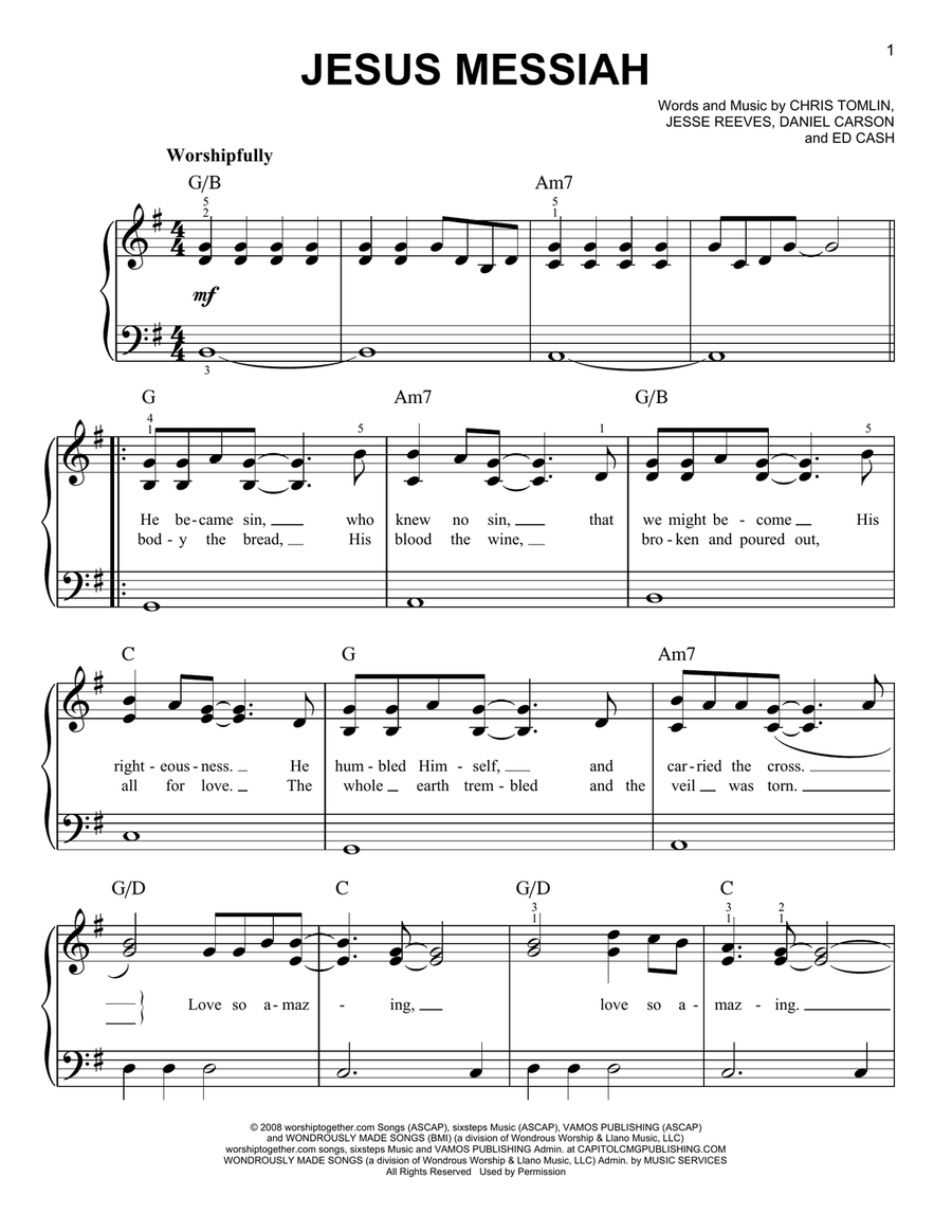 Jesus Messiah Easy Piano scores gallery preview page 1