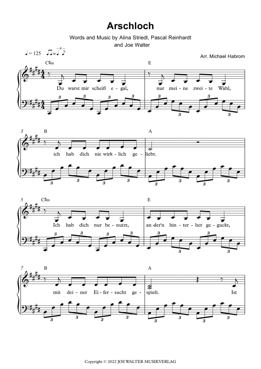 Arschloch Easy Piano scores gallery preview page 1