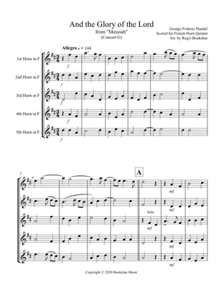 Book cover for And the Glory of the Lord (from "Messiah") (G) (French Horn Quintet)