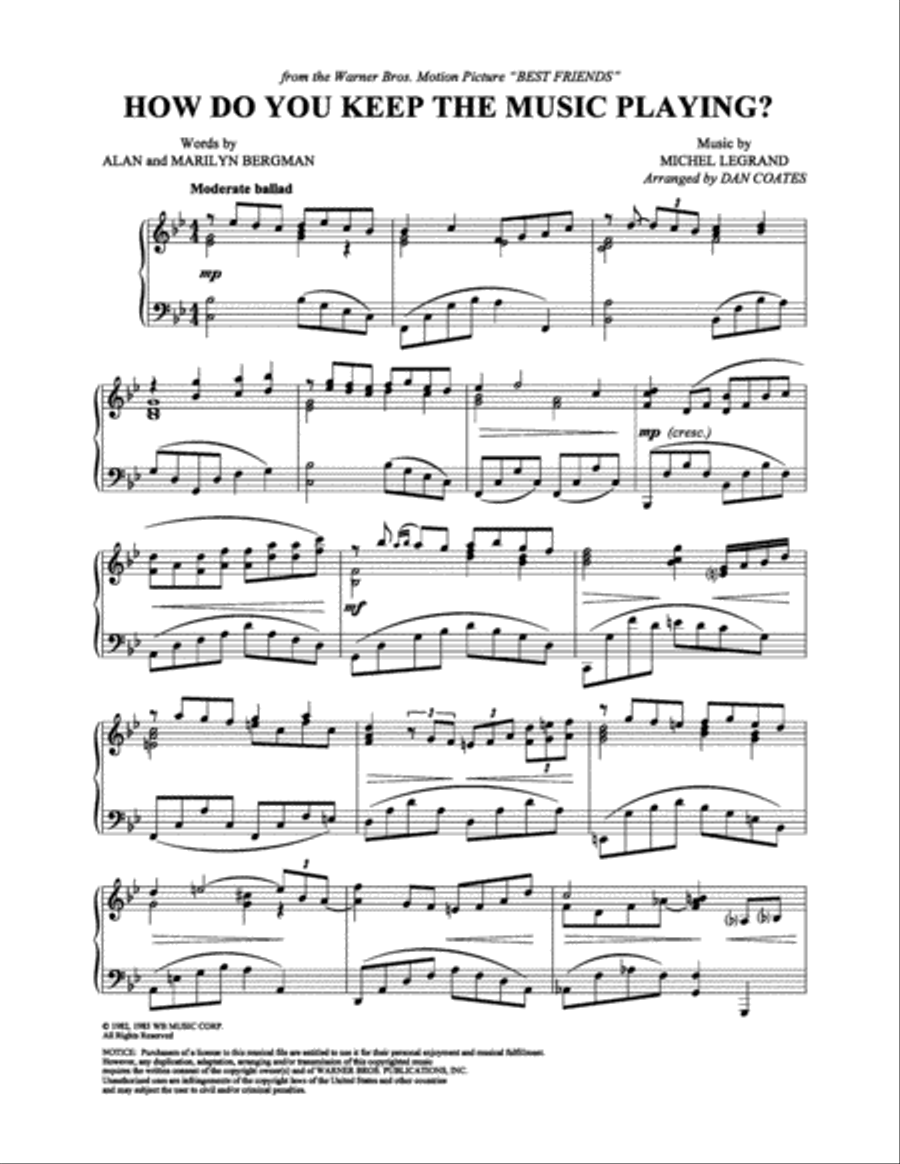 How Do You Keep the Music Playing? Piano Solo scores gallery preview page 1