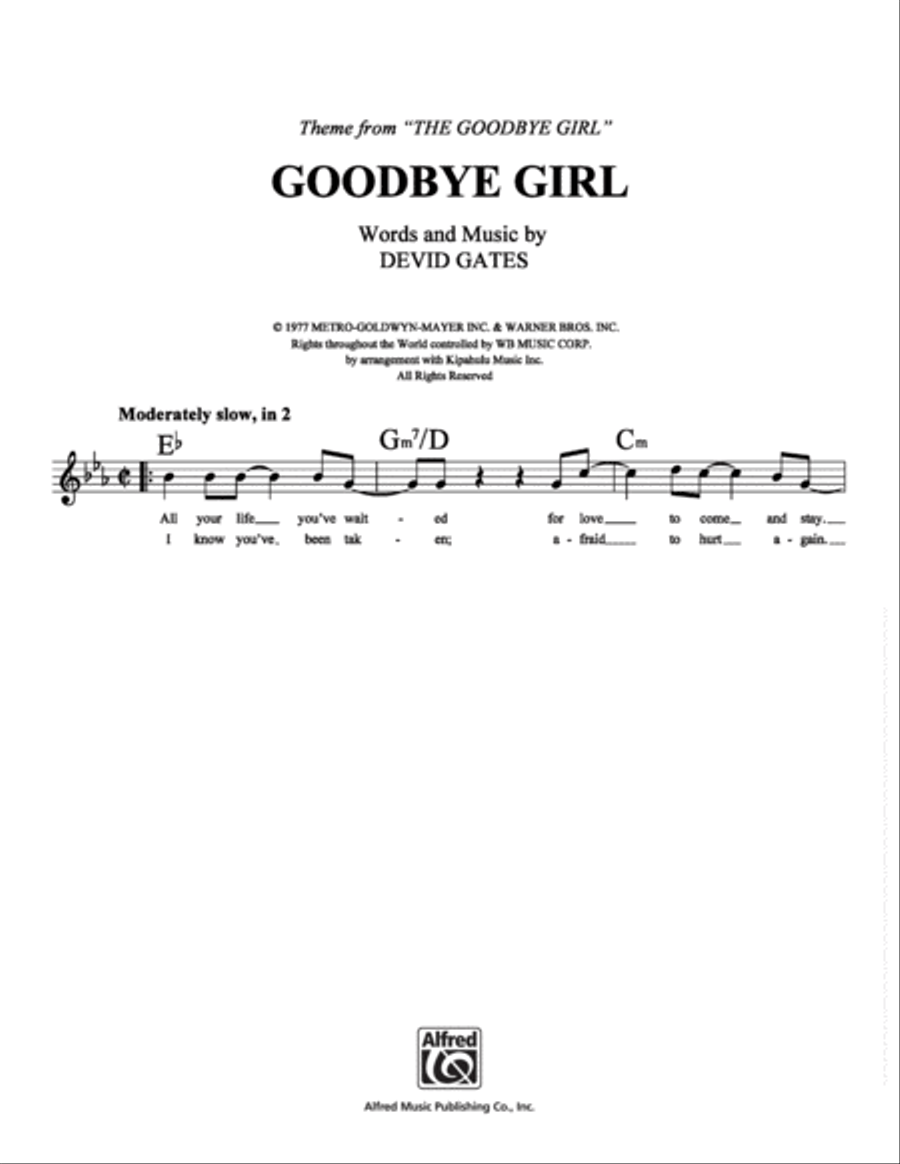 Goodbye Girl Goodbye Girl Piano, Vocal, Guitar scores gallery preview page 1
