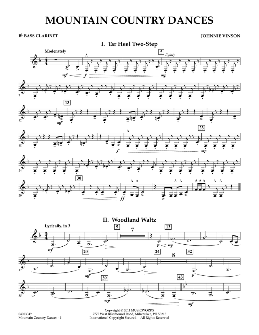 Mountain Country Dances - Bb Bass Clarinet Concert Band scores gallery preview page 1