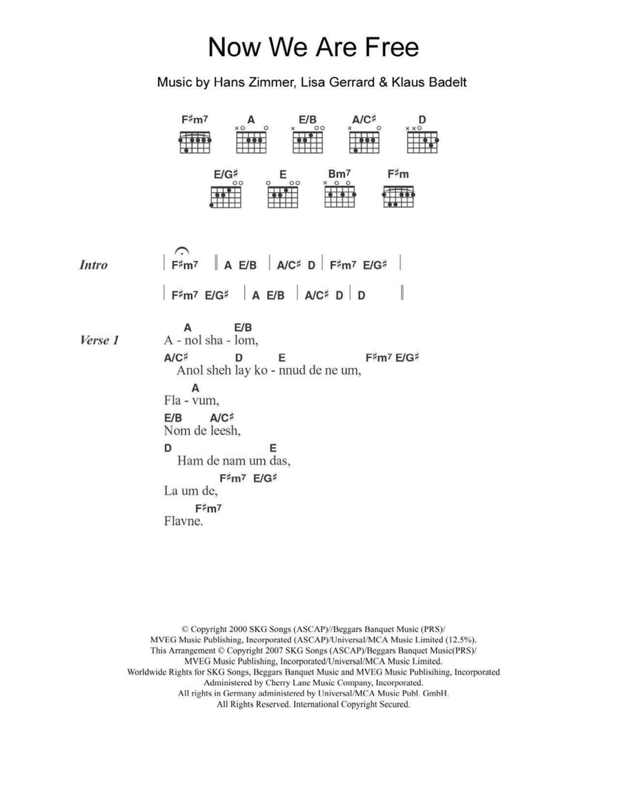 Now We Are Free Easy Guitar scores gallery preview page 1
