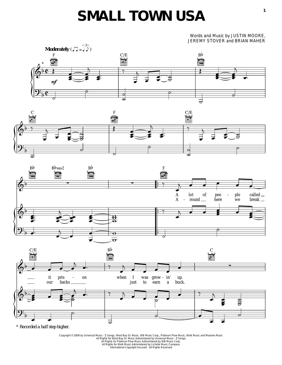 Small Town USA Piano, Vocal, Guitar scores gallery preview page 1