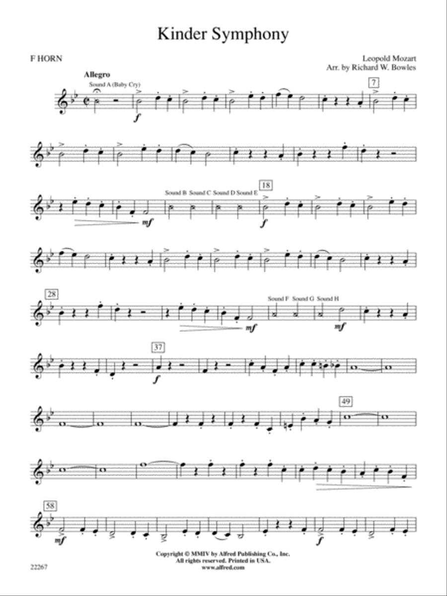 Kinder Symphony: 1st F Horn Concert Band scores gallery preview page 1