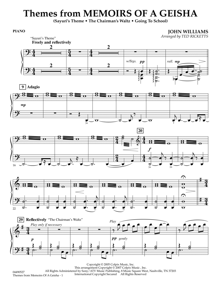 Themes from Memoirs of a Geisha - Piano Piano scores gallery preview page 1