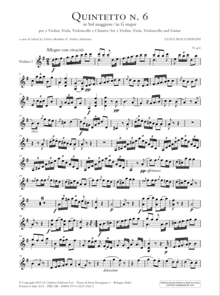 Quintet No. 6 in G major (G 450) for 2 Violins, Viola, Violoncello and Guitar String Orchestra scores gallery preview page 2