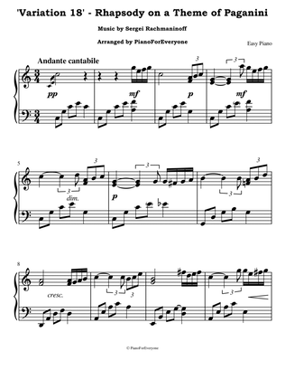 'Variation 18' from Rhapsody on a Theme of Paganini - Rachmaninoff (Easy Piano)