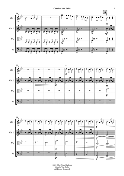 Carol Of The Bells - String Quartet (Full Score and Parts) image number null