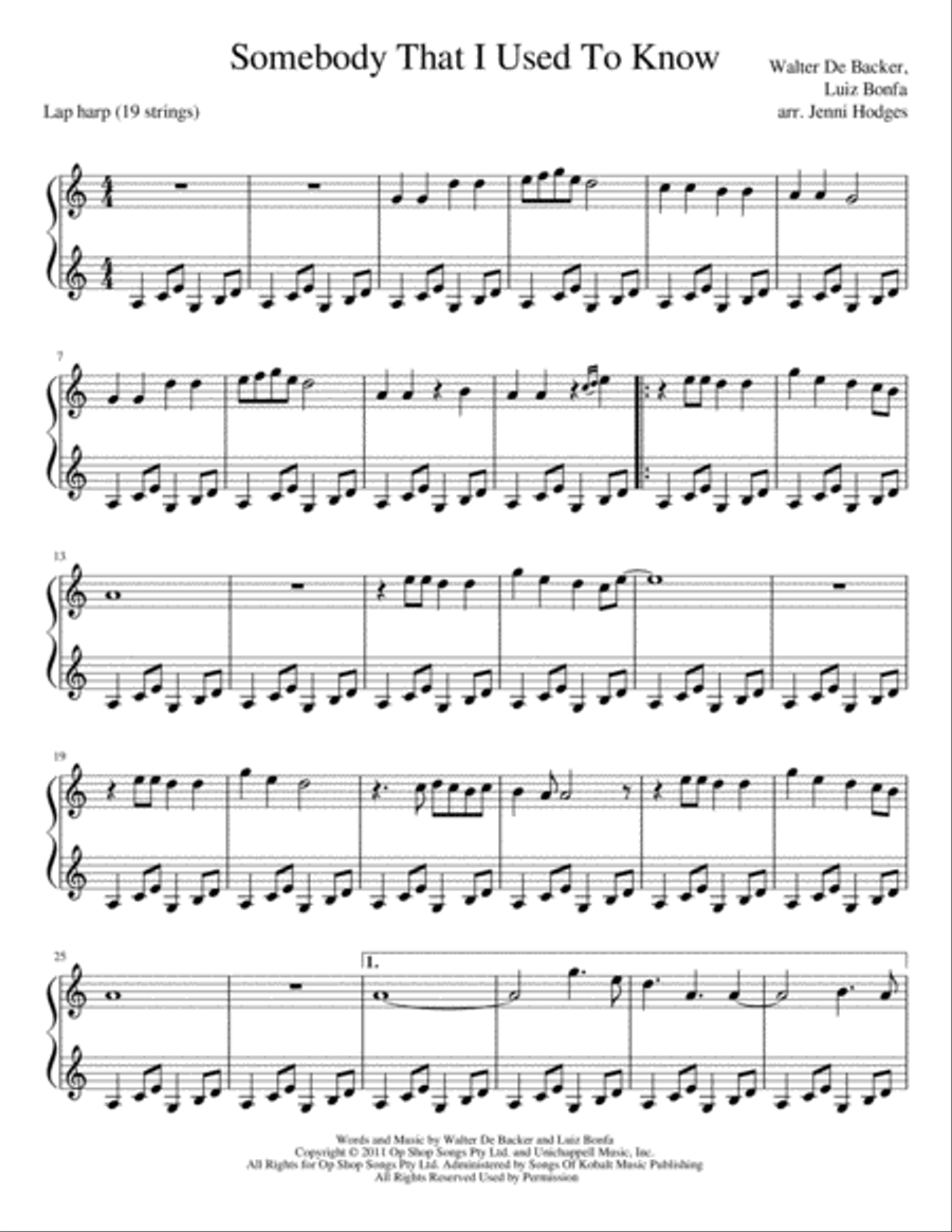 Somebody That I Used To Know Harp scores gallery preview page 1
