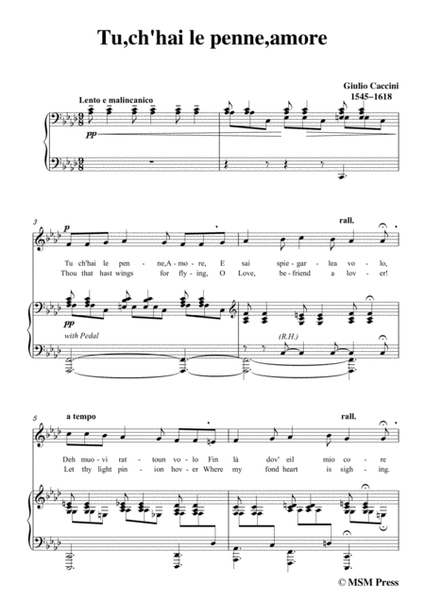 Caccini-Tu,ch'hai le penne,amore,in f minor,for Voice and Piano