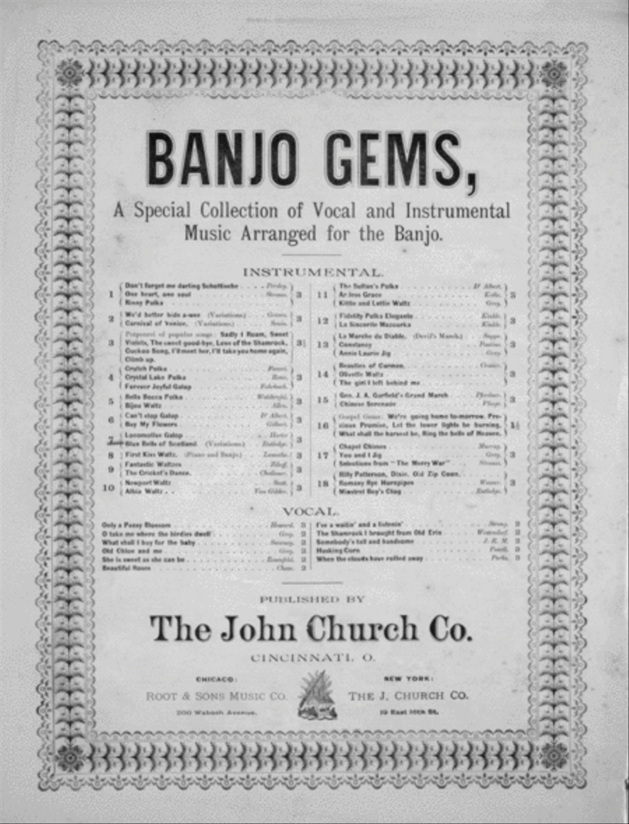 Banjo Gems, A Special Collection of Vocal and Instrumental Music Arranged for the Banjo Voice scores gallery preview page 1