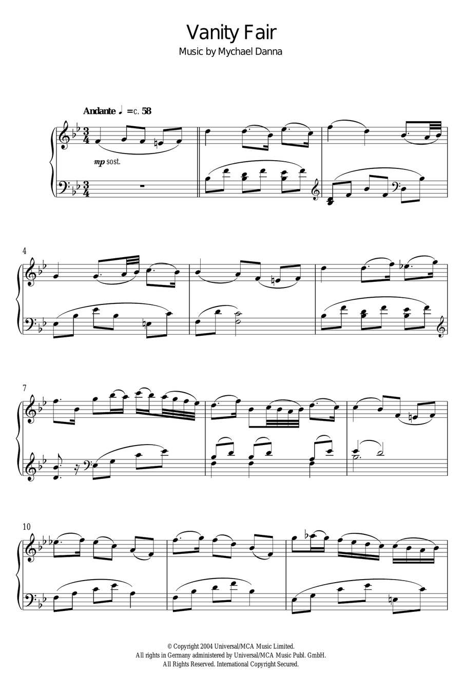 Vanity Fair (She Walks In Beauty/Andante/Adagio/Vanity's Conqueror) Piano Solo scores gallery preview page 1