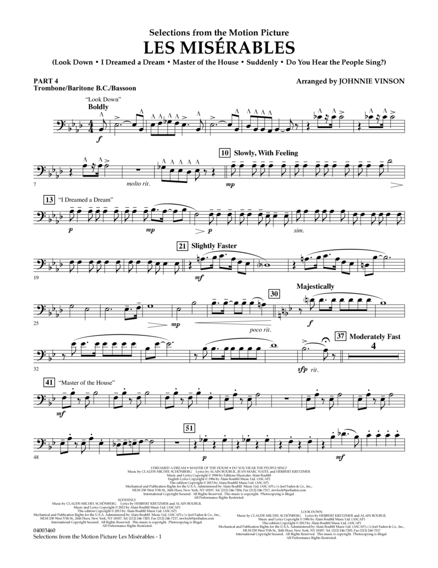 Les Miserables (Selections from the Motion Picture) - Pt.4 - Trombone/Bar. B.C./Bsn. Concert Band scores gallery preview page 1
