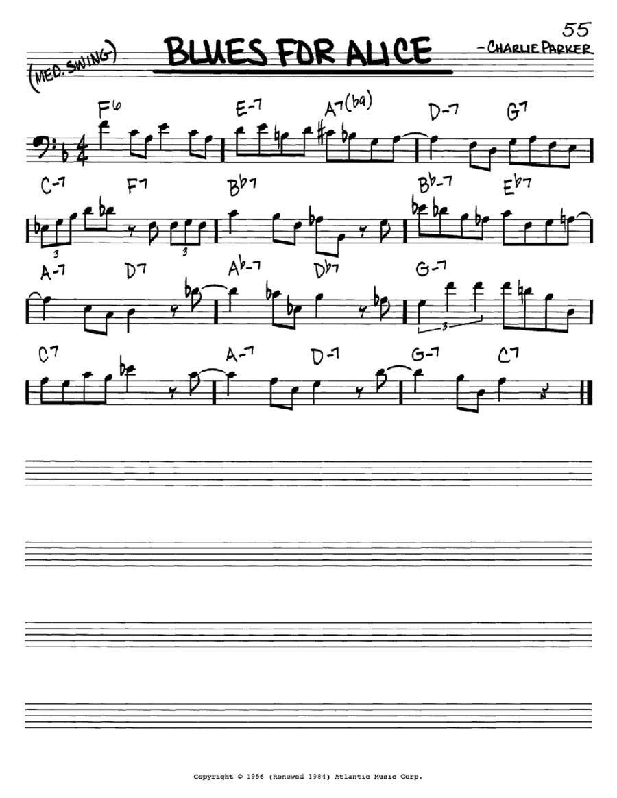 Blues For Alice Bass Clef Instrument scores gallery preview page 1