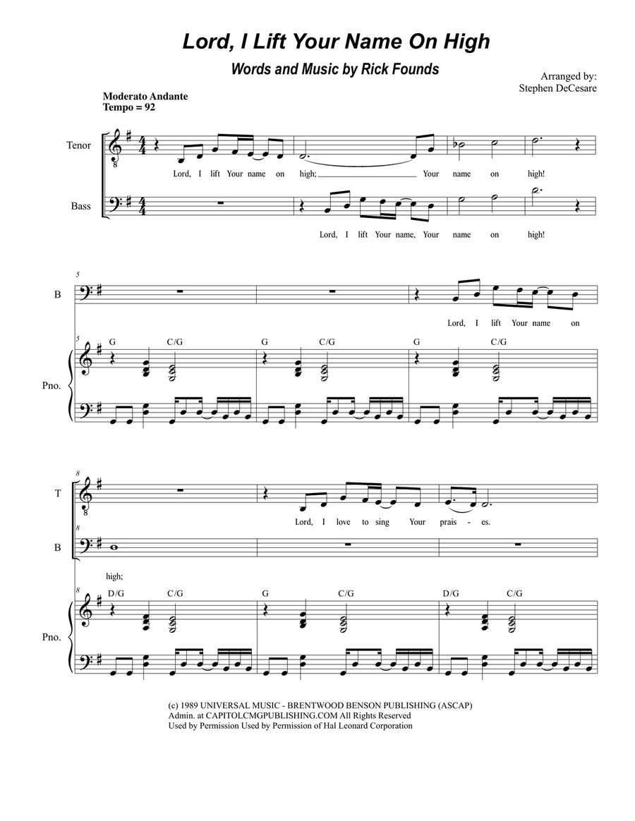 Lord, I Lift Your Name On High Vocal Duet scores gallery preview page 1