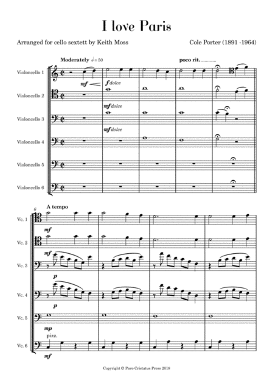 I love Paris - for cello sextet Cello scores gallery preview page 3