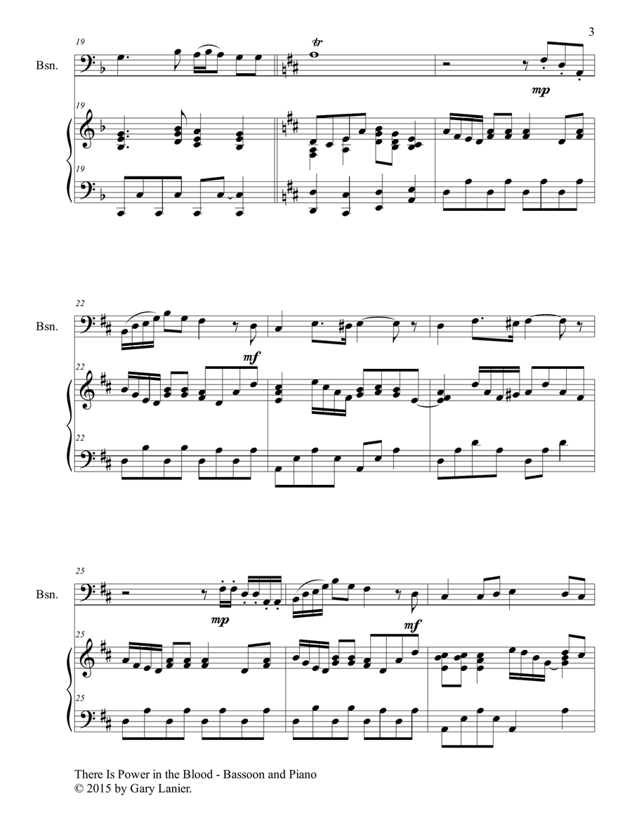 Gary Lanier: THERE IS POWER IN THE BLOOD (Duet – Bassoon & Piano with Parts) Woodwind Duet scores gallery preview page 4