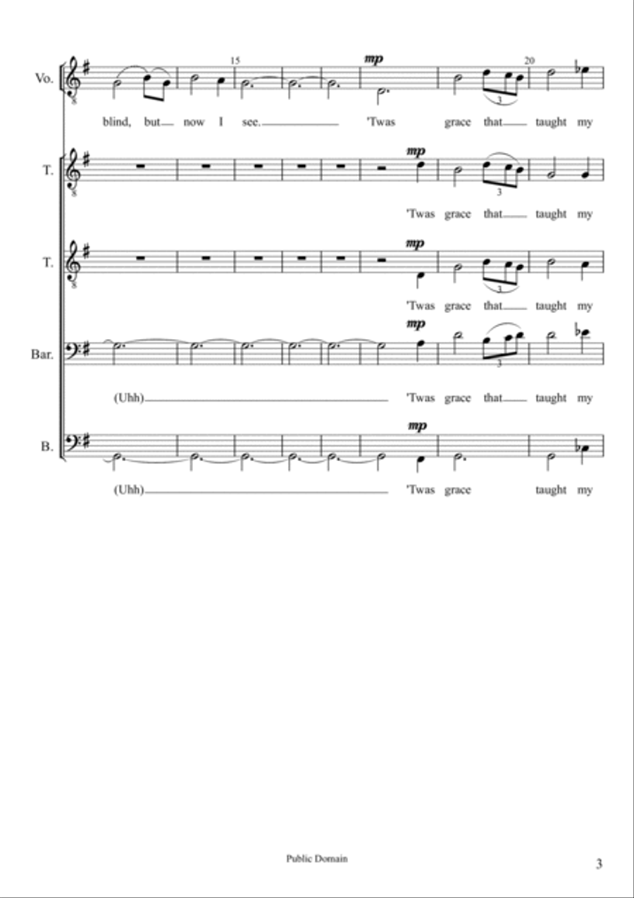 Amazing Grace TTBB a cappella TTBB scores gallery preview page 3