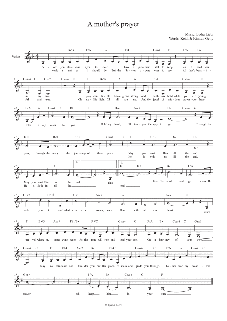 A Mother's Prayer Piano scores gallery preview page 1