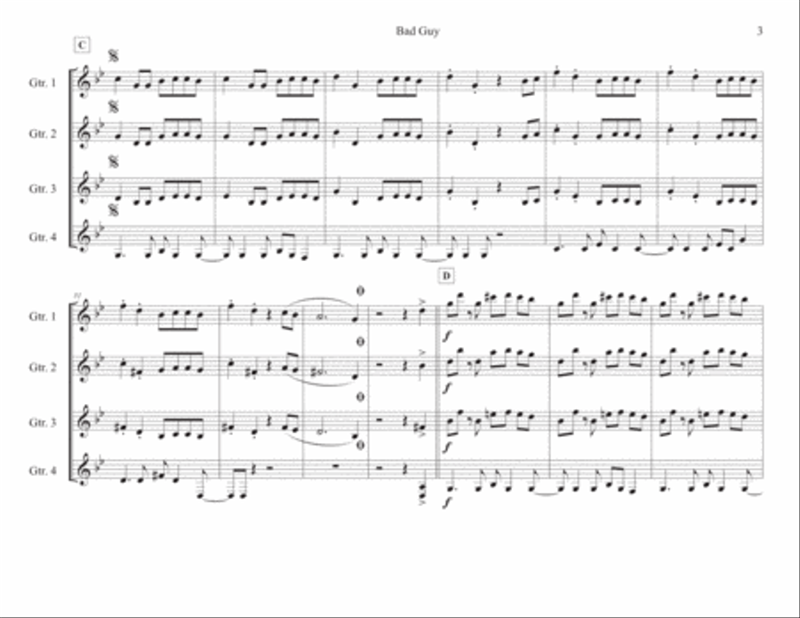 Bad Guy Guitar Ensemble scores gallery preview page 3