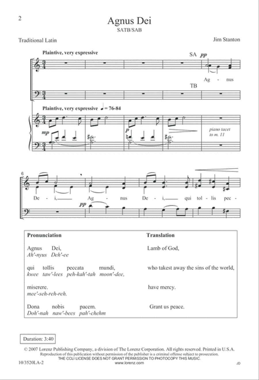 Agnus Dei Agnus Dei 4-Part scores gallery preview page 2