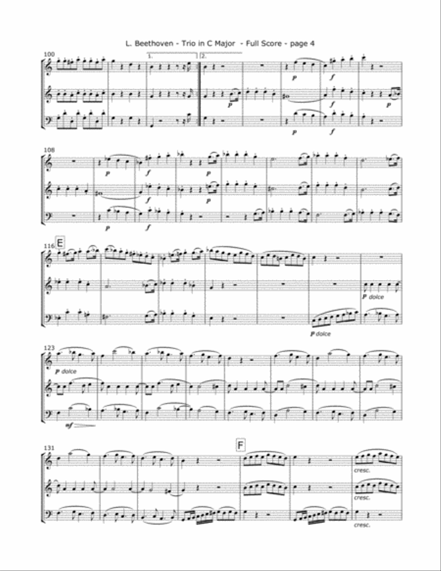 Beethoven, L. - Trio Op. 87 (Mvt. 1) for Two Violins and Cello String Trio scores gallery preview page 4