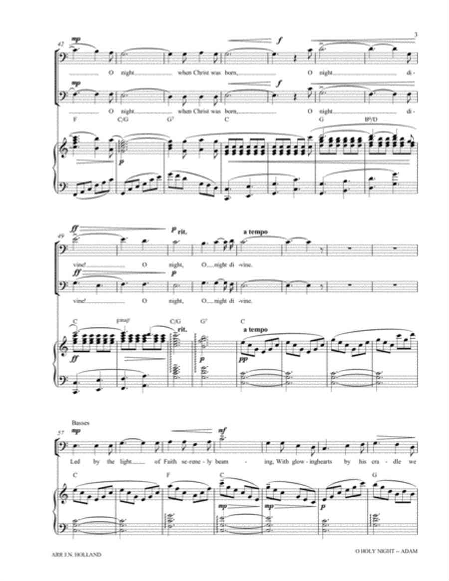 O Holy Night (Cantique de Noel) Adolphe Adam for Two Part Male Chorus TTBB scores gallery preview page 5