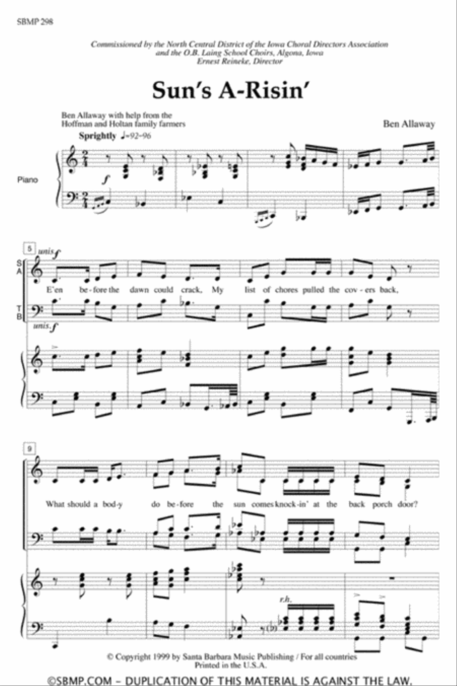 Sun's A-Risin' - SATB Octavo 4-Part scores gallery preview page 2