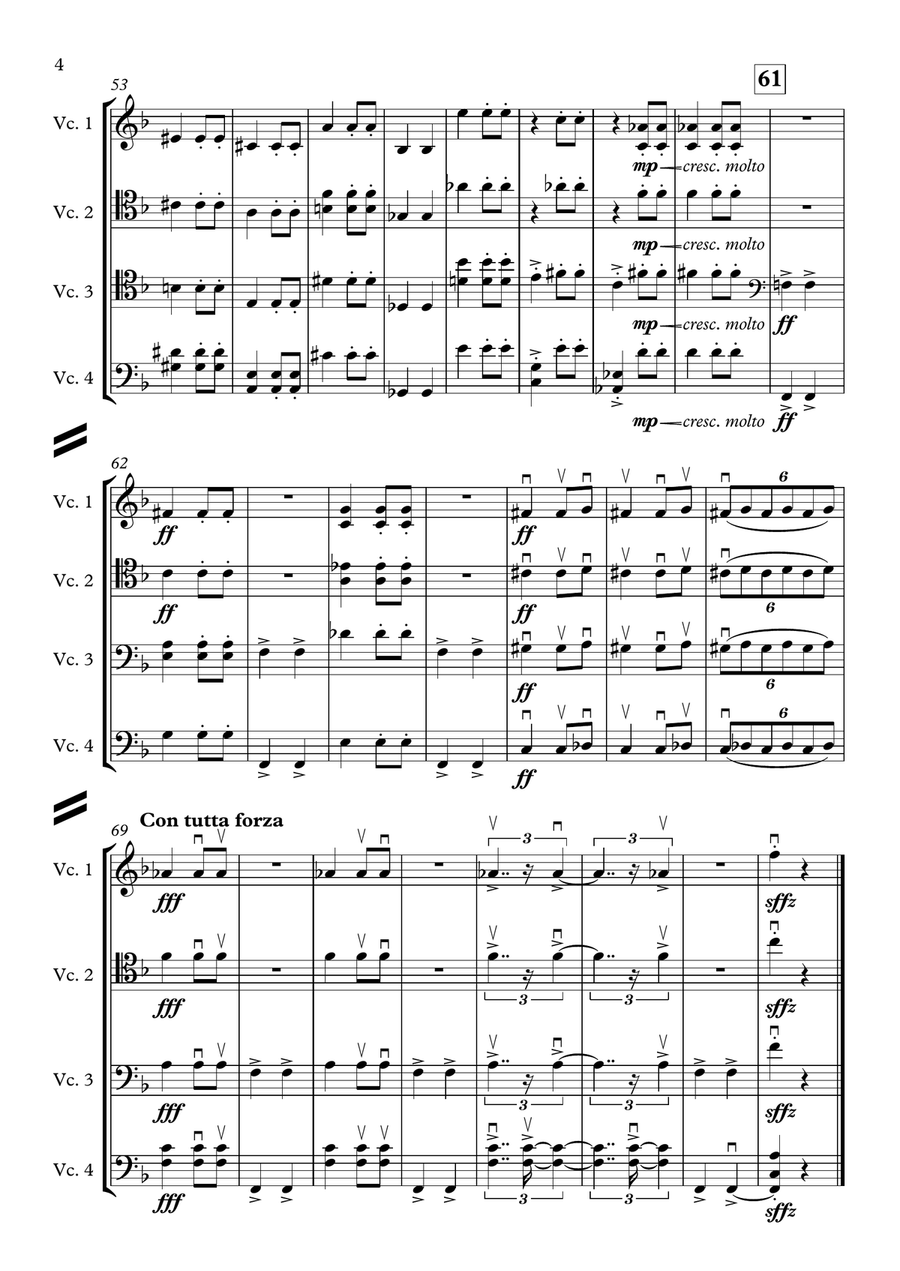 Mattachins (Sword Dance) [Movement 6 from Capriol Suite] {Cello Quartet} Chamber Orchestra scores gallery preview page 4