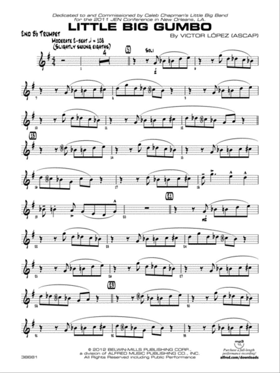 Little Big Gumbo: 2nd B-flat Trumpet Jazz Ensemble scores gallery preview page 1