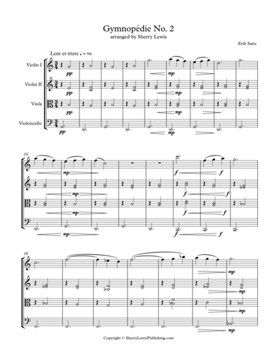 GYMNOPÉDIE NO.2 String Quartet, Intermediate Level for 2 violins, viola and cello image number null