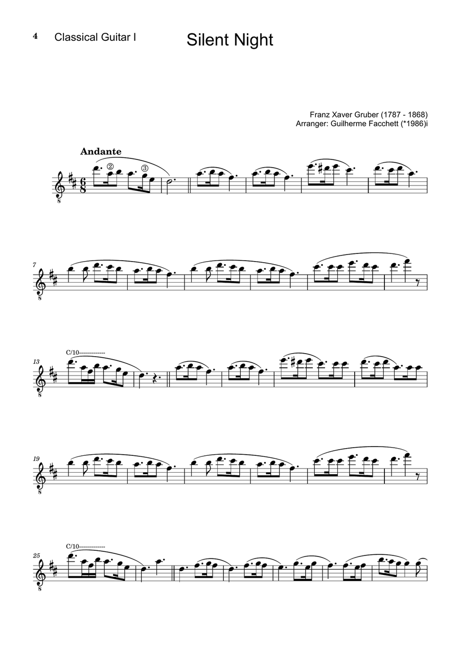 Silent Night - Arranged for Classical Guitar Duet (Score and Parts) Chamber Music scores gallery preview page 4