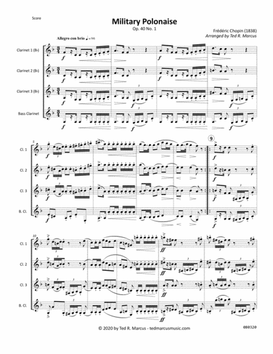 Military Polonaise, Op. 40 No. 1 for Clarinet Quartet image number null