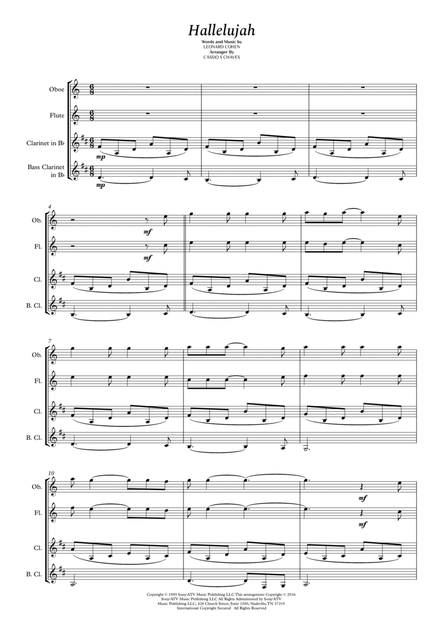 Hallelujah Woodwind Quartet scores gallery preview page 1