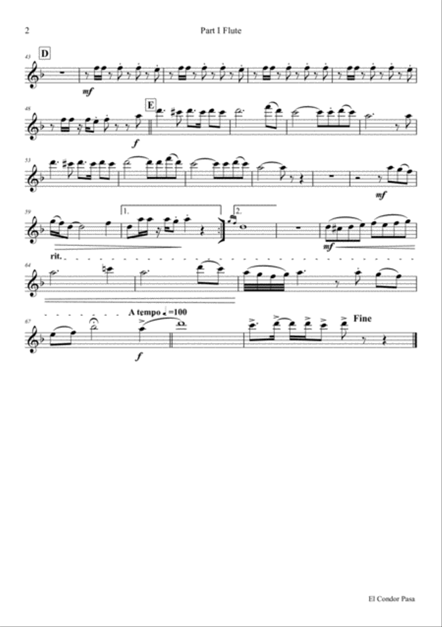 El Condor pasa - Peruvian Folk Song - Saxophone Quintet Saxophone Quintet scores gallery preview page 6