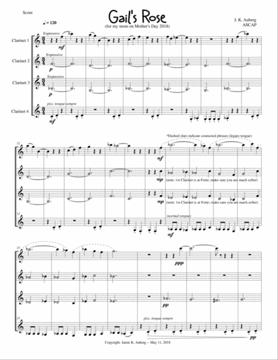 Gail's Rose (Clarinet Quartet) Clarinet Quartet scores gallery preview page 1