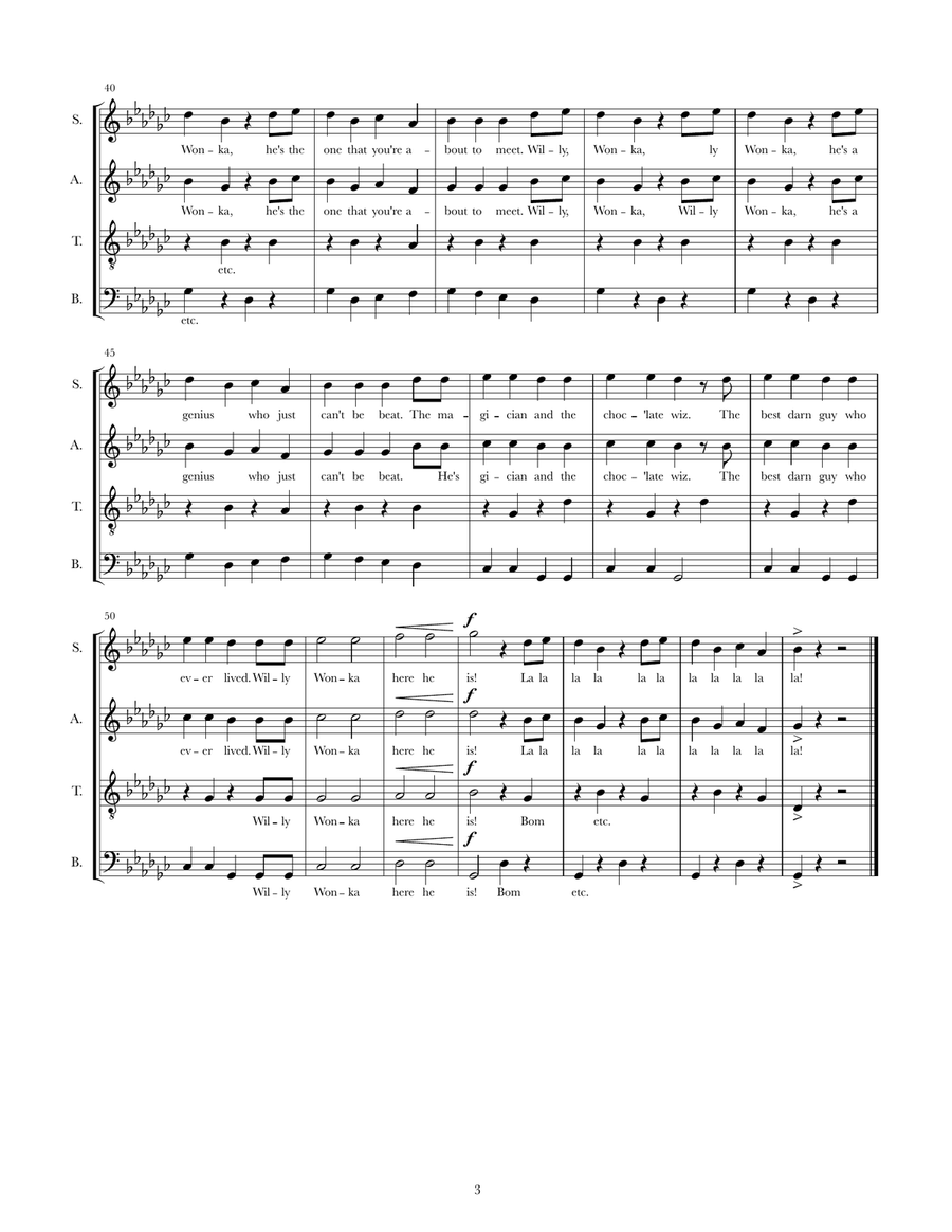 Wonka's Welcome Song 4-Part scores gallery preview page 3