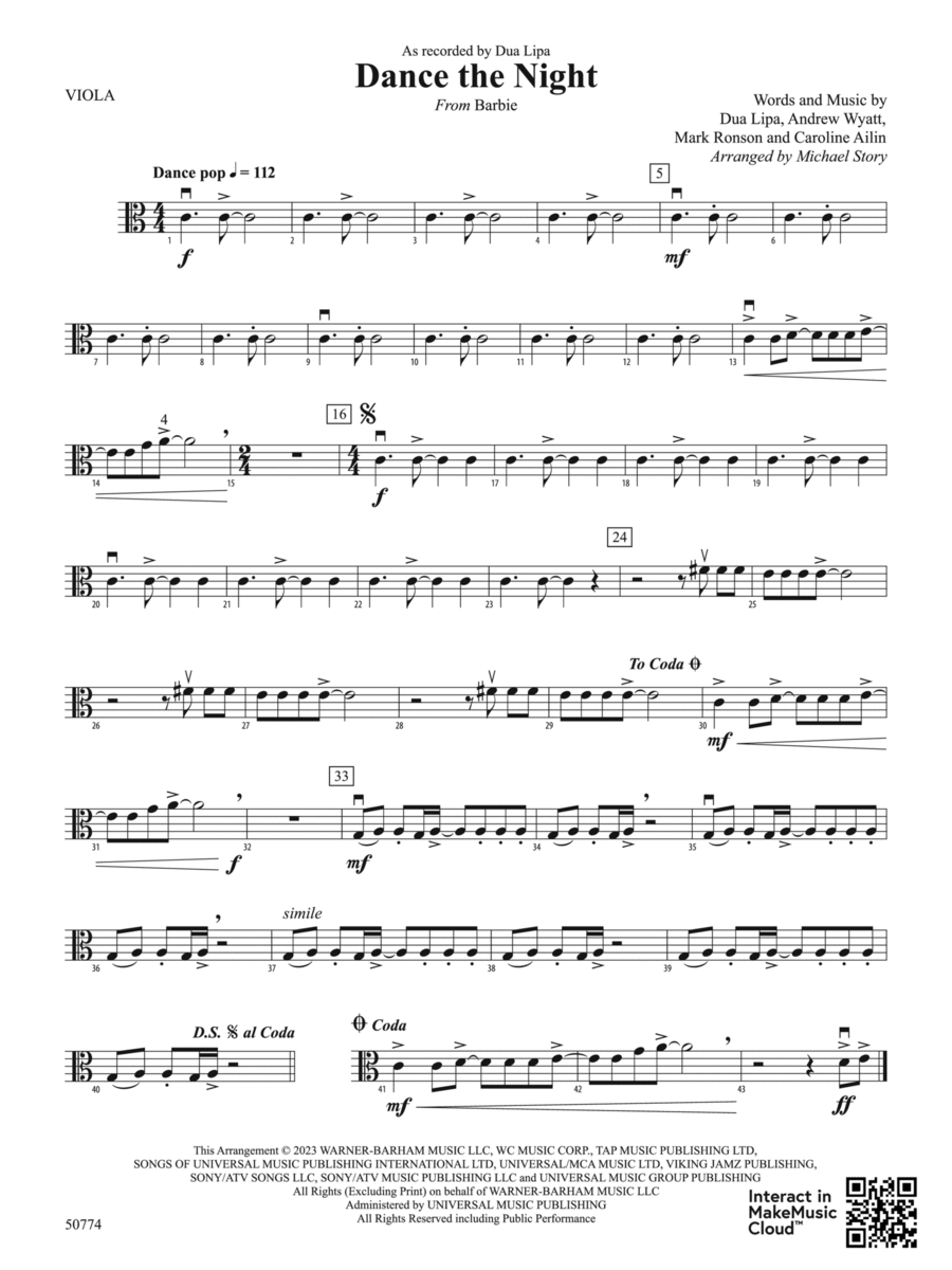 Dance the Night: Viola String Orchestra scores gallery preview page 1