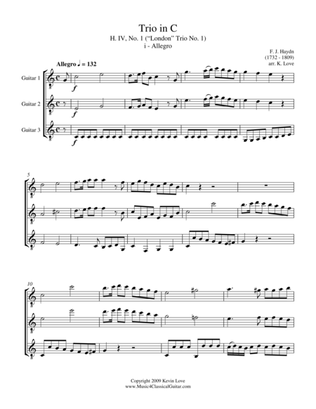 Book cover for Trio in C, H. IV, No. 1 - i - Allegro (Guitar Trio) - Score and Parts