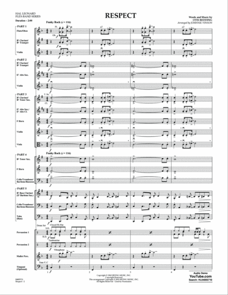 Respect (arr. Johnnie Vinson) - Conductor Score (Full Score) Concert Band scores gallery preview page 2