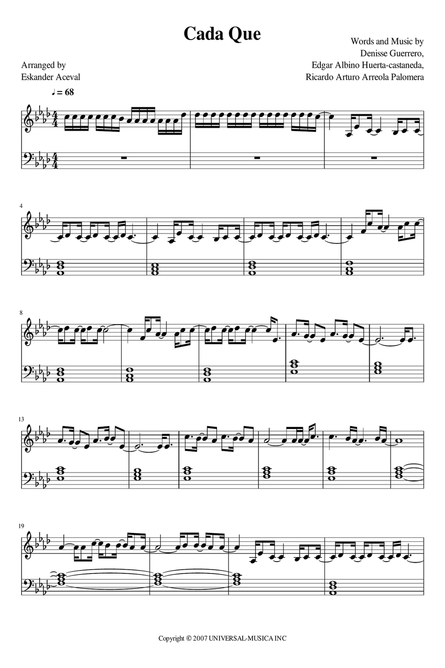 Cada Que Easy Piano scores gallery preview page 1