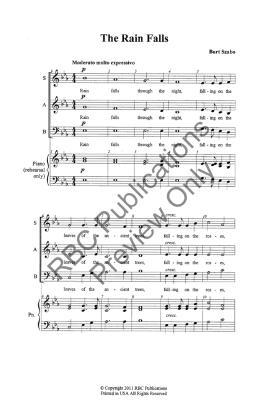 The Rain Falls (SAB) 3-Part scores gallery preview page 3
